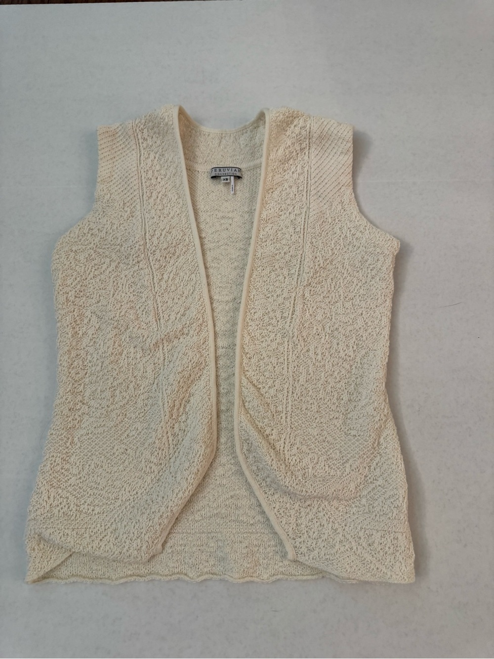 Peruvian Connection Sleeveless Knit Vest | Cream | Size XS | Open Front